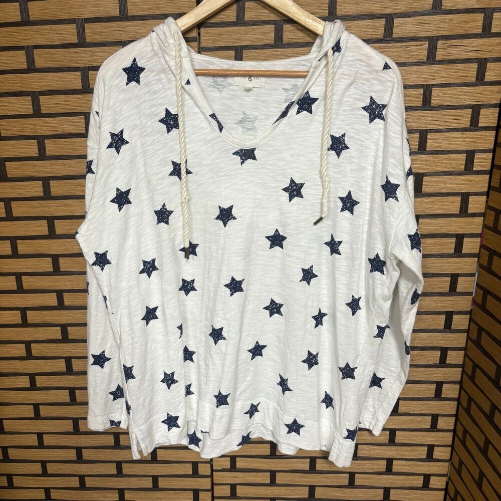Lou  & Grey White And Navy Star Hooded Pullover Size Medium‎